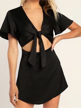 Lulu's Black Tie-Front Cutout Mini Dress